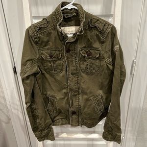 Dark Green Boys Youth Sz XL Bomber-Style Jacket w/Zipper/Buttons/Pockets by A&F